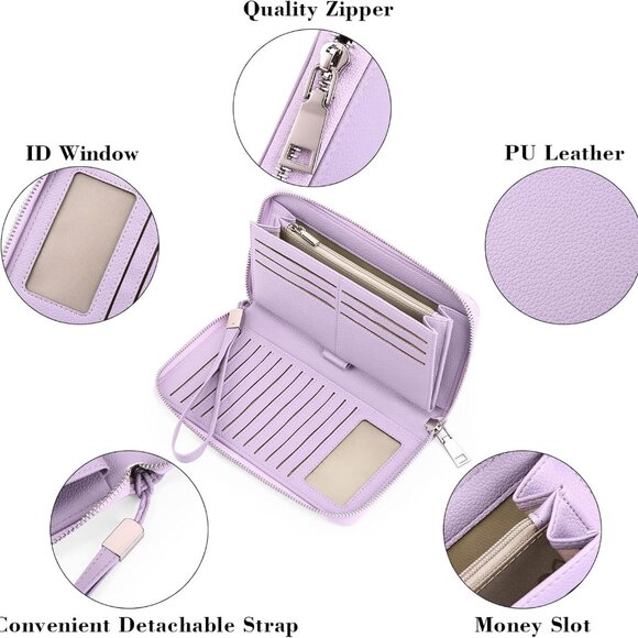 Womens Wallet RFID Blocking Leather Zip Around Wallet Large Capacity Long Purse - Picture 7 of 7